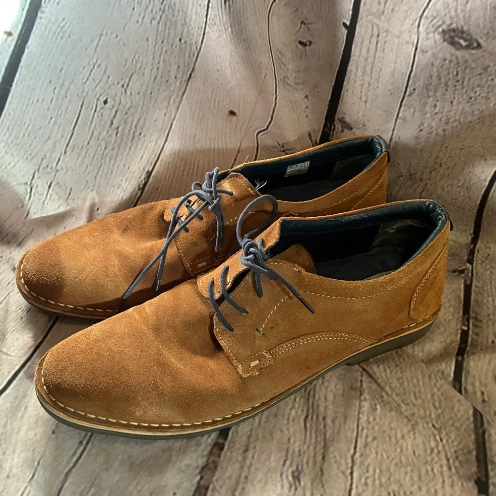 Steve Madden Hatrick Mens Sz 13 Tan Suede Preppy Oxford Shoes Navy Lace Up Shoes